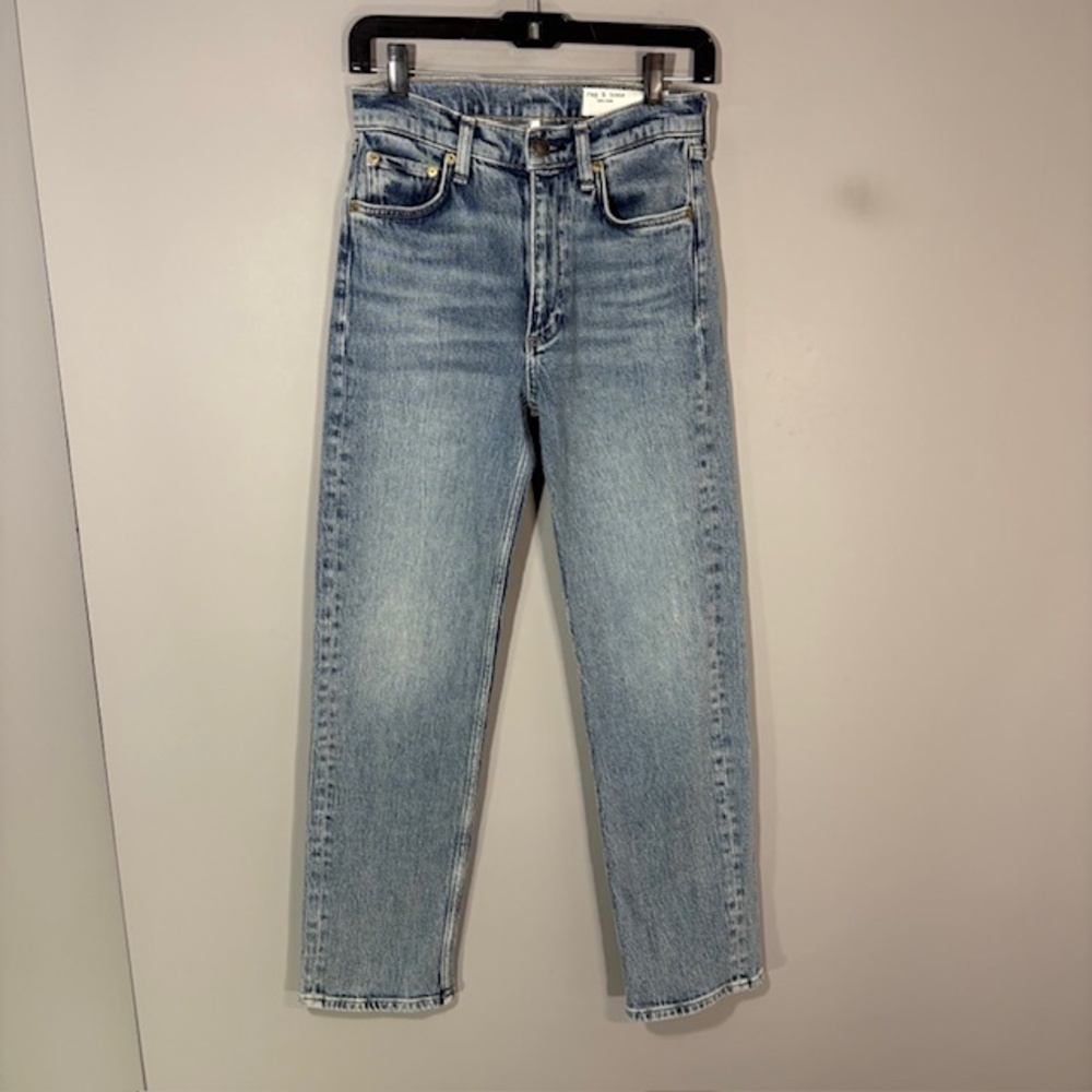Rag & Bone Harlow Mid Rise Ankle Straight Jeans Womens 24 Blue Light Wash Denim